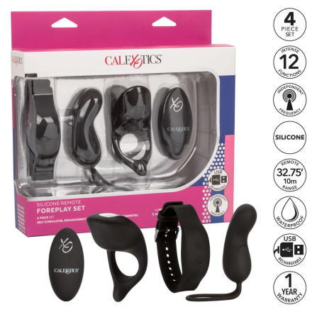 Черный вибронабор для двоих Silicone Remote Foreplay Set 