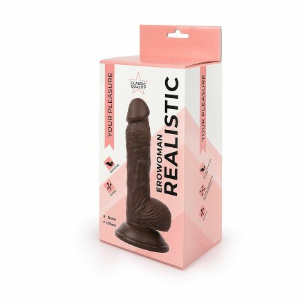 Коричневый реалистичный фаллоимитатор Erowoman на присоске 