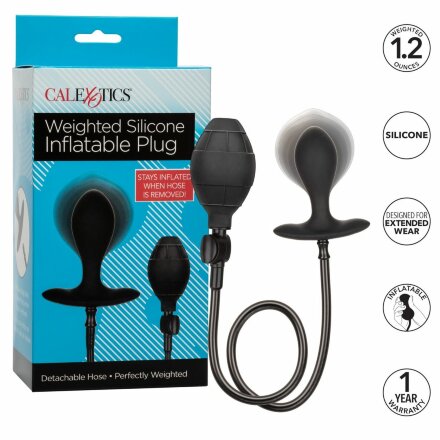 Черная расширяющаяся анальная пробка Weighted Silicone Inflatable Plug M 