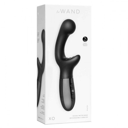 Черный вибромассажер с двумя моторами Le Wand XO - 19 см. 