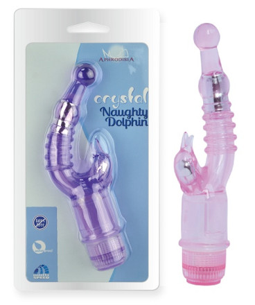 Розовый вибратор  с клиторальным стимулятором Crystal Naughty Dolphin 