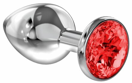 Большая серебристая анальная пробка Diamond Red Sparkle Large с красным кристаллом - 8 см. 