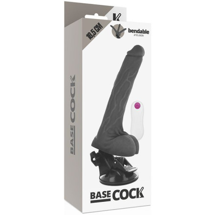 Черный вибратор на мощной присоске Basecock Realistic Vibrator Remote Control - 18,5 см. 
