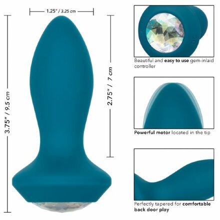Бирюзовая анальная вибропробка с кристаллом Vibrating Petite Crystal Probe - 9,5 см. 