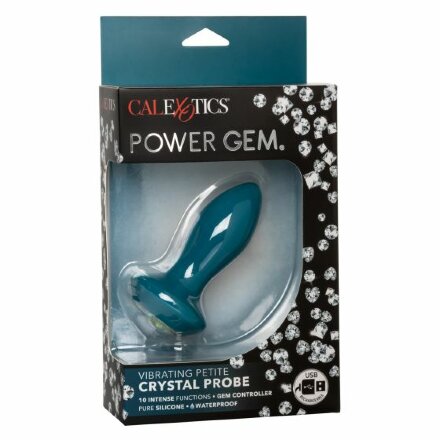 Бирюзовая анальная вибропробка с кристаллом Vibrating Petite Crystal Probe - 9,5 см. 