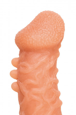 Телесная закрытая насадка с шершавой головкой Cock Sleeve Size M - 15,6 см. 