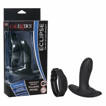Черный массажер простаты с пультом-браслетом Eclipse Wristband Remote Pulsing Probe - 11,5 см. 