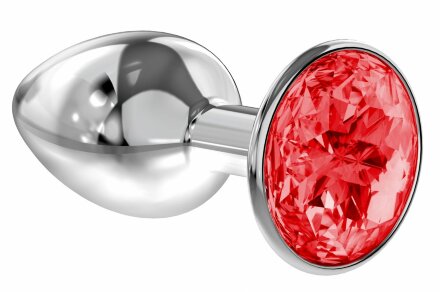 Малая серебристая анальная пробка Diamond Red Sparkle Small с красным кристаллом - 7 см. 