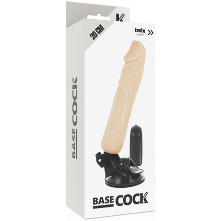 Телесный вибромассажер на мощной присоске Basecock Realistic Vibrator - 20 см. 