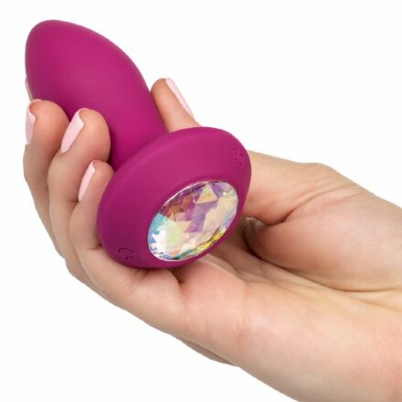 Фиолетовая анальная вибропробка с кристаллом Vibrating Petite Crystal Probe - 9,5 см. 