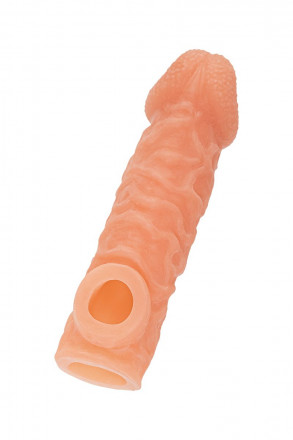 Телесная закрытая насадка с шершавой головкой Cock Sleeve Size L - 17,6 см. 
