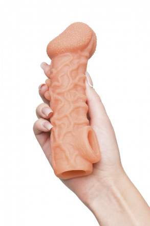 Телесная закрытая насадка с шершавой головкой Cock Sleeve Size L - 17,6 см. 