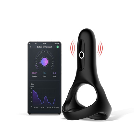 Черное виброкольцо Magic Motion Rise с подхватом мошонки 