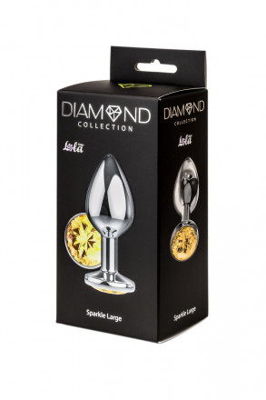 Большая серебристая анальная пробка Diamond Yellow Sparkle Large с жёлтым кристаллом - 8 см. 