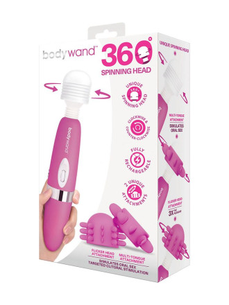 Розовый ротационный жезловый вибратор с двумя насадками 360° Spinning Head Wand Massager Set 