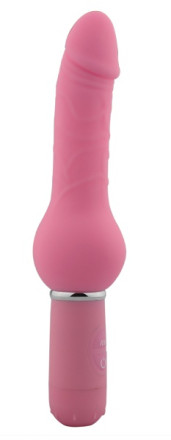 Розовый реалистичный вибратор с ограничителем Curvy Dong - 20,5 см. 