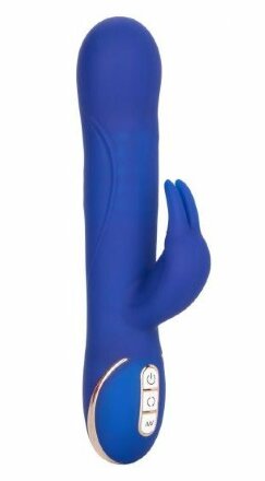 Синий вибратор Signature Silicone Rotating Beaded Rabbit с клиторальным отростком - 22,75 см. 