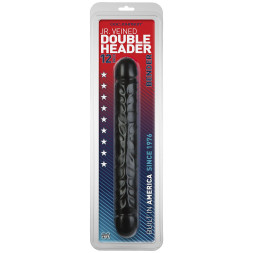 Черный двухголовый фаллоимитатор Jr. Veined Double Header 12&quot; Bender - 30,5 см.