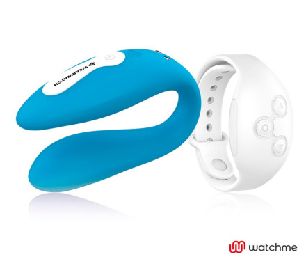 Голубой вибратор для пар с белым пультом-часами Weatwatch Dual Pleasure Vibe 