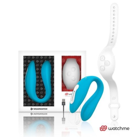 Голубой вибратор для пар с белым пультом-часами Weatwatch Dual Pleasure Vibe 
