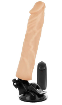 Телесный вибратор на мощной присоске Basecock Realistic Vibrator - 21 см. 