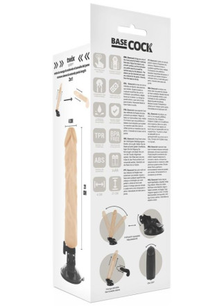 Телесный вибратор на мощной присоске Basecock Realistic Vibrator - 21 см. 
