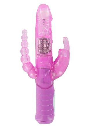 Розовый вибратор RABBIT DUAL PLEASURE с клиторальным и анальным стимуляторами - 22 см. 