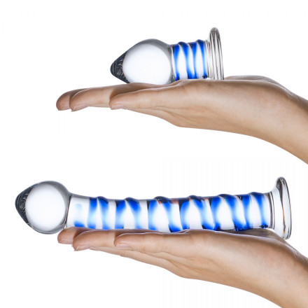 Набор из 2 стеклянных игрушек с синей спиралью Swirly Dildo &amp; Buttplug Set 