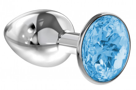 Малая серебристая анальная пробка Diamond Light blue Sparkle Small с голубым кристаллом - 7 см. 
