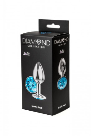 Малая серебристая анальная пробка Diamond Light blue Sparkle Small с голубым кристаллом - 7 см. 