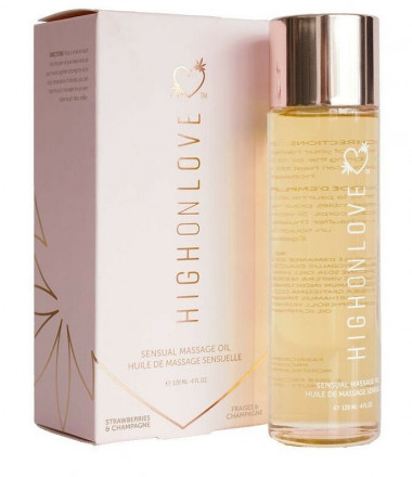 Массажное масло с ароматом клубники и шампанского High On Love Massage Oil Strawberries &amp; Champagne - 120 мл. 