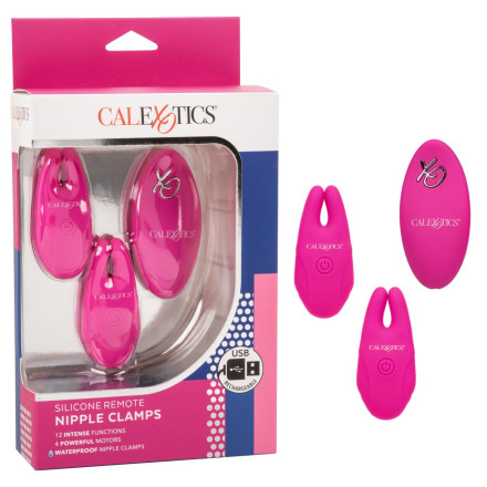 Розовые зажимы для сосков с дистанционным управлением Silicone Remote Nipple Clamps 