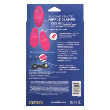 Розовые зажимы для сосков с дистанционным управлением Silicone Remote Nipple Clamps 