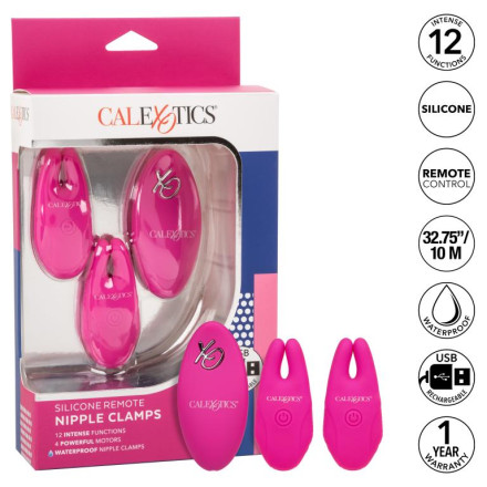 Розовые зажимы для сосков с дистанционным управлением Silicone Remote Nipple Clamps 