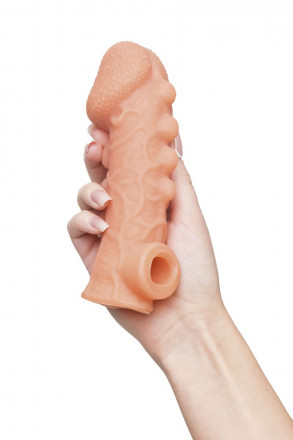Телесная закрытая насадка с шишечками Cock Sleeve Size L - 17,6 см. 