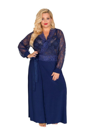 Роскошный пеньюар plus size в пол с кружевным верхом 