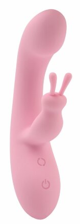Нежно-розовый вибратор со стимулятором клитора Jumping Rabbit Vibrator - 19,5 см. 