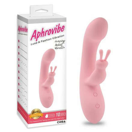 Нежно-розовый вибратор со стимулятором клитора Jumping Rabbit Vibrator - 19,5 см. 