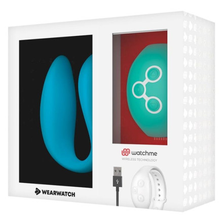 Голубой вибратор для пар с зеленым пультом-часами Weatwatch Dual Pleasure Vibe 