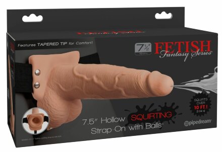 Телесный полый страпон с имитацией эякуляции 7.5&quot; Hollow Squirting Strap-On with Balls Flesh - 21,6 см. 