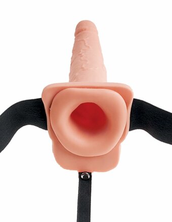 Телесный полый страпон с имитацией эякуляции 7.5&quot; Hollow Squirting Strap-On with Balls Flesh - 21,6 см. 