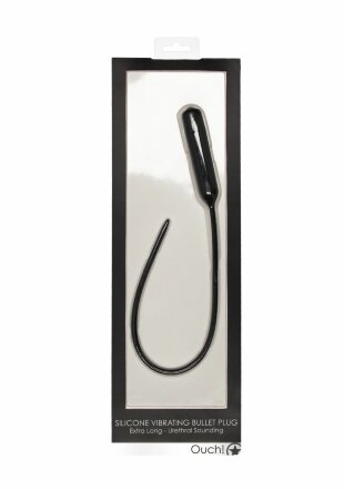 Черный гладкий стимулятор уретры с вибрацией Silicone Vibrating Bullet Plug Extra Long 