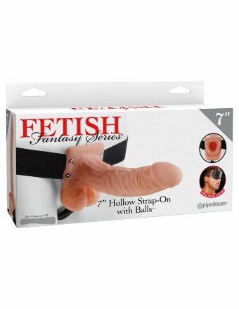 Телесный полый страпон Hollow Strap-On with Balls - 18,9 см. 