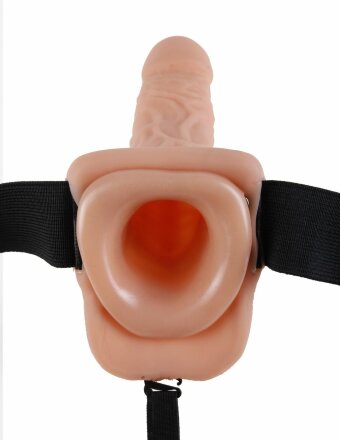Телесный полый страпон Hollow Strap-On with Balls - 18,9 см. 