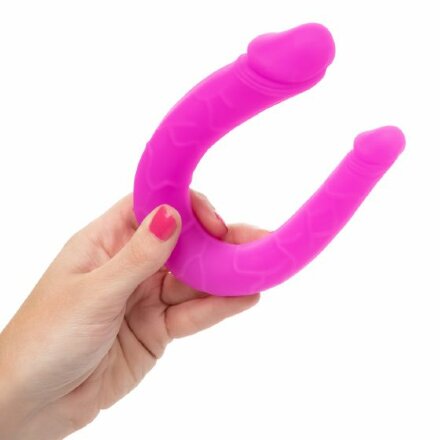 Розовый двусторонний фаллоимитатор Silicone Double Dong AC/DC - 30,5 см. 