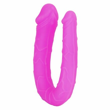Розовый двусторонний фаллоимитатор Silicone Double Dong AC/DC - 30,5 см. 