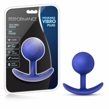 Синяя анальная пробка для ношения Performance Wearable Vibro Plug - 8,4 см. 
