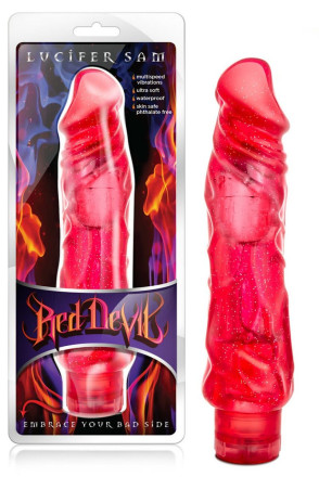 Красный вибратор-реалистик Lucifer Sam - 22,86 см. 