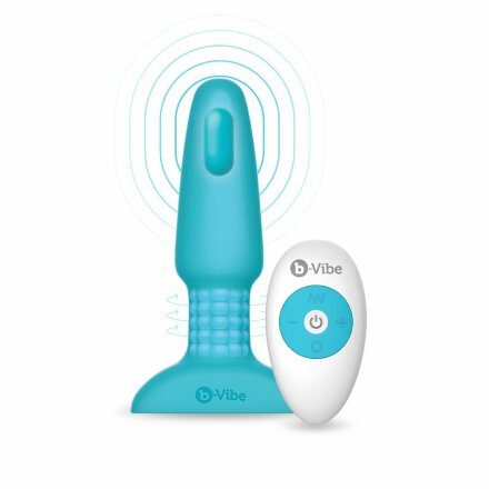 Голубая вибропробка с ротацией шариков RIMMING REMOTE CONTROL PLUG TEAL - 15,2 см. 