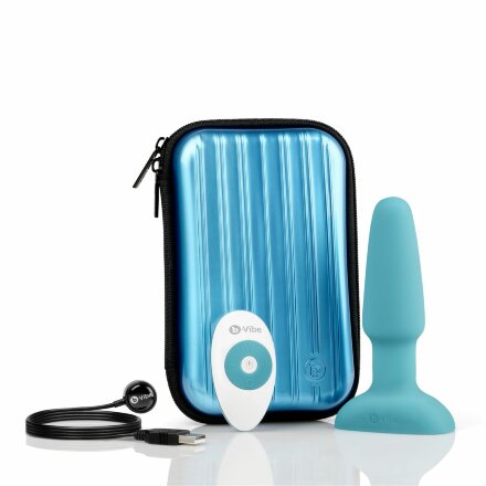 Голубая вибропробка с ротацией шариков RIMMING REMOTE CONTROL PLUG TEAL - 15,2 см. 
